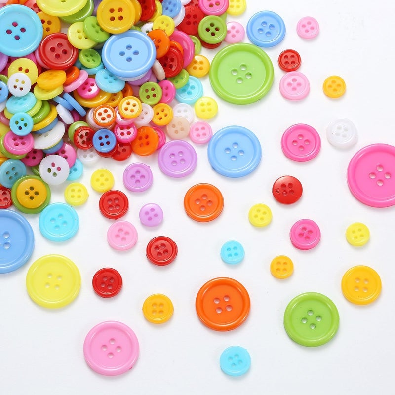 Secmity 320 pcs Colorful Buttons for Crafts DIY, 5 Size Buttons for Sewing Flatback Button Bulk with Box 4 Holes Assorted Button for Crafts and Decoration (9-25mm) - Image 3